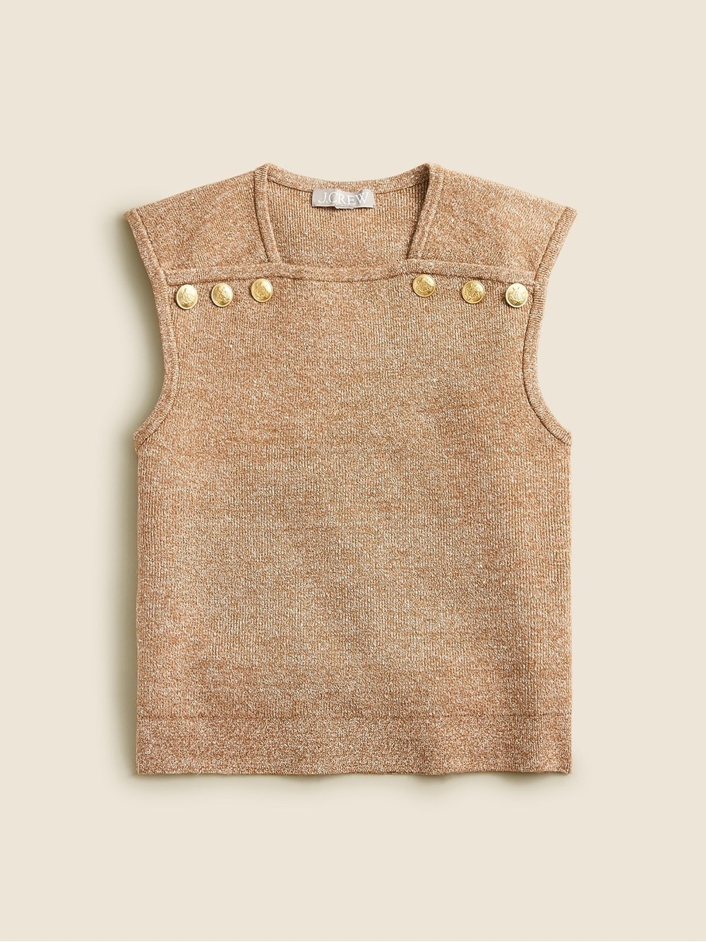 💛J.Crew Sleeveless Sweater Shell w Buttons • Gold Wool Blend Knit Vest